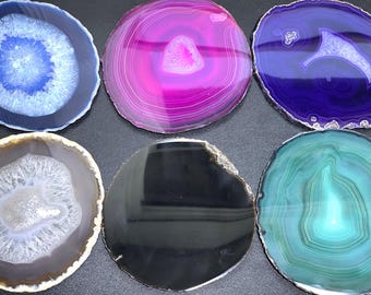 Large Round Circular Agate Slices (2 Pounds)(5 - 5.5 Inches)(Size #5) Two LBs Wholesale Pink Blue Natural Teal Pink Purple Mixed Colors