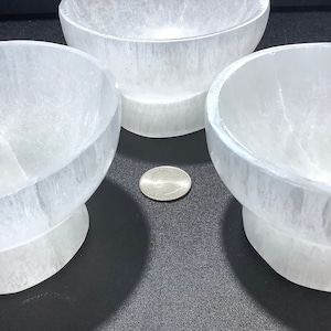 Selenite Crystal Bowl with Pedestal - Carved Gemstone Polished Stone Dish