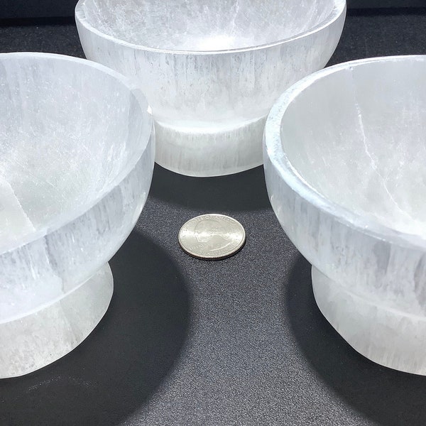 Selenite Crystal Bowl with Pedestal - Carved Gemstone Polished Stone Dish