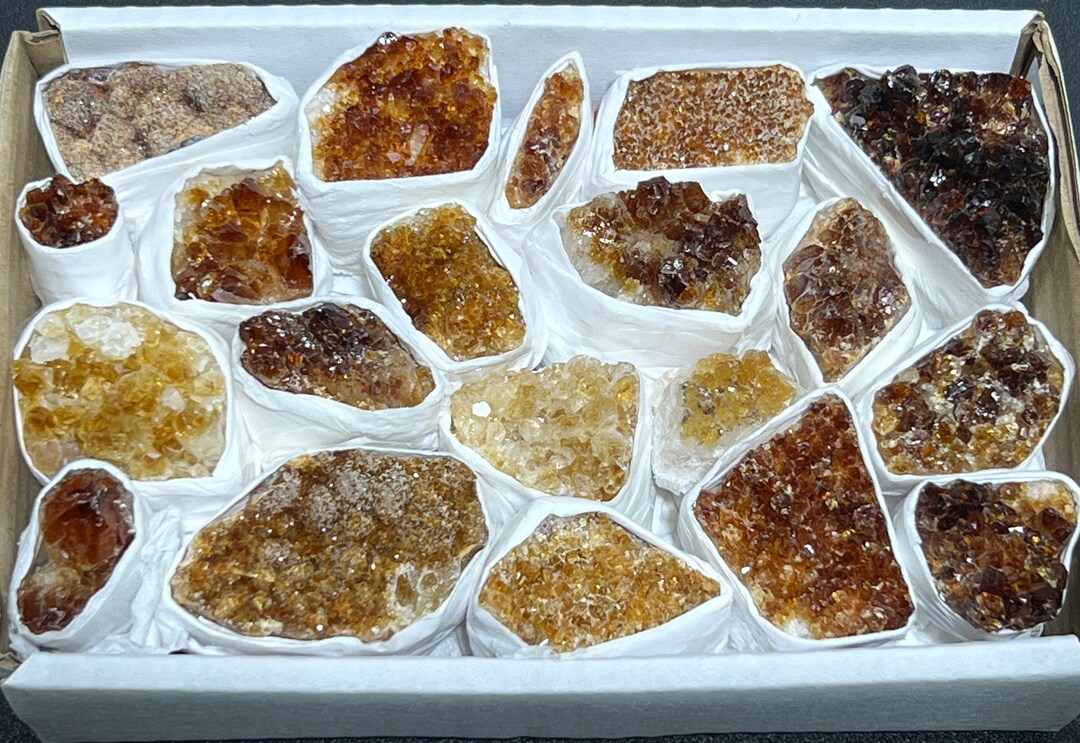 Citrine Druzy Crystal Cluster Wholesale Lot, Natural Flat Healing Crystals & Stones
