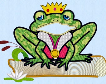 Prince Charming Frosch Maschine Stickerei Applique 5 x 7