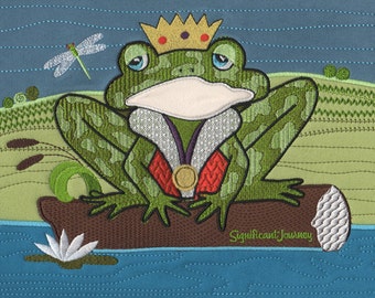 Prince Charming Frog Machine Embroidery Applique Design for Handbag