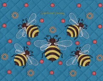 Bumblebee and Polka Dots Machine Embroidery Design for Handbags