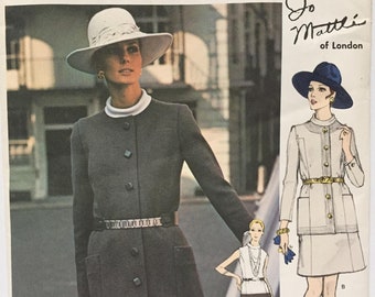 Original 70s Vogue 2312 Mattli Couturier Dress & Jacket Sewing Pattern Size 10 Uncut FF w Label