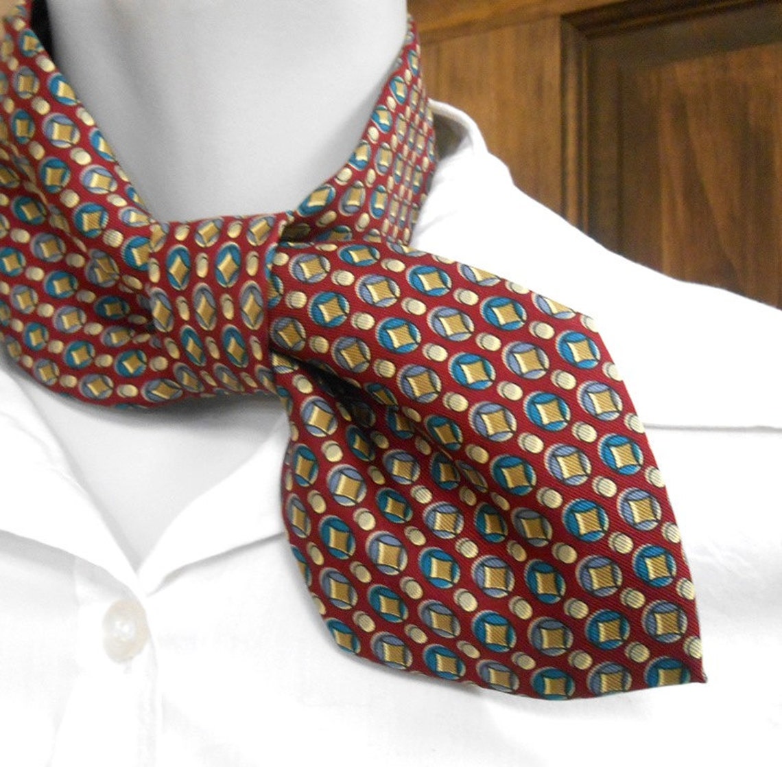 Woman ascot necktie necklace refashioned necktie burgundy | Etsy