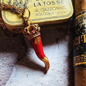 Bourbon cornicello necklace, red horn, lucky neapolitan, protection amulet, jewelry made Italy, Iitalian gift unisex, Gifts for boyfriend