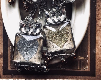 Crystal rhinestone heart pendant, Glitter pendant, Heart Glass necklace, gift Friends Forever