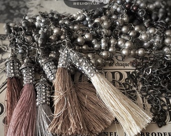 Silk Tassel Necklace, Mala Necklace, long pearl necklace, bohemia Beaded Long Necklace