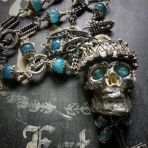 Skull wings necklace, skull crown pendant, memento mori necklace, mourning jewelry, victorian goth necklace