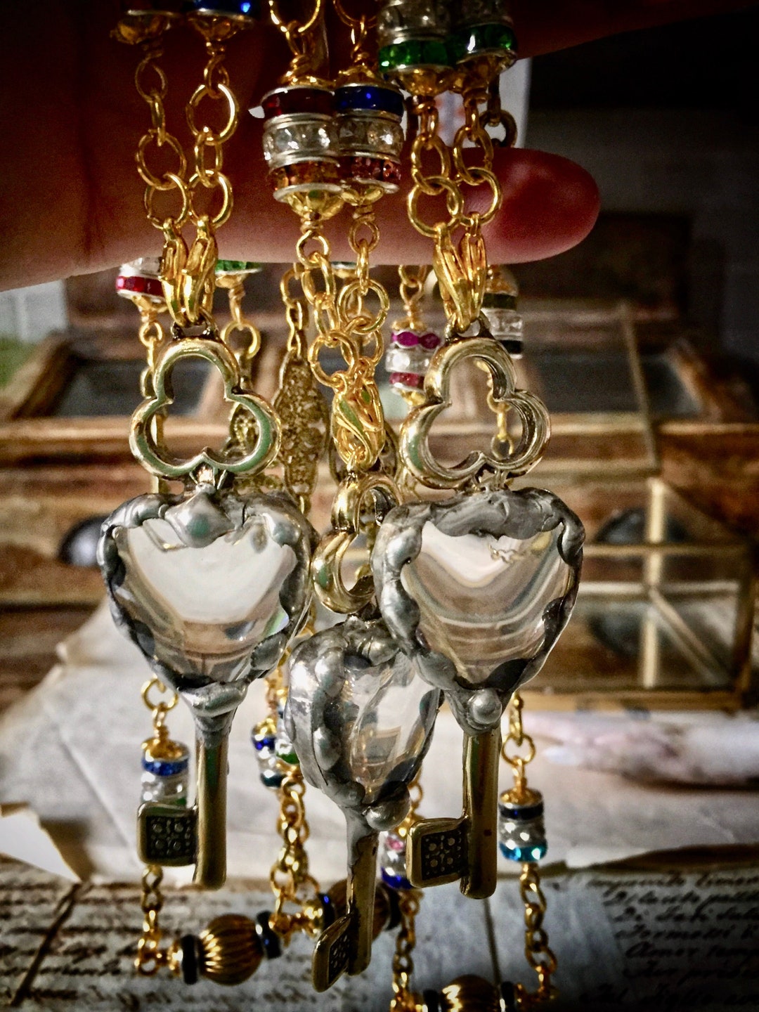 Key heart necklace, crystal heart necklace, padlock necklace, woman day