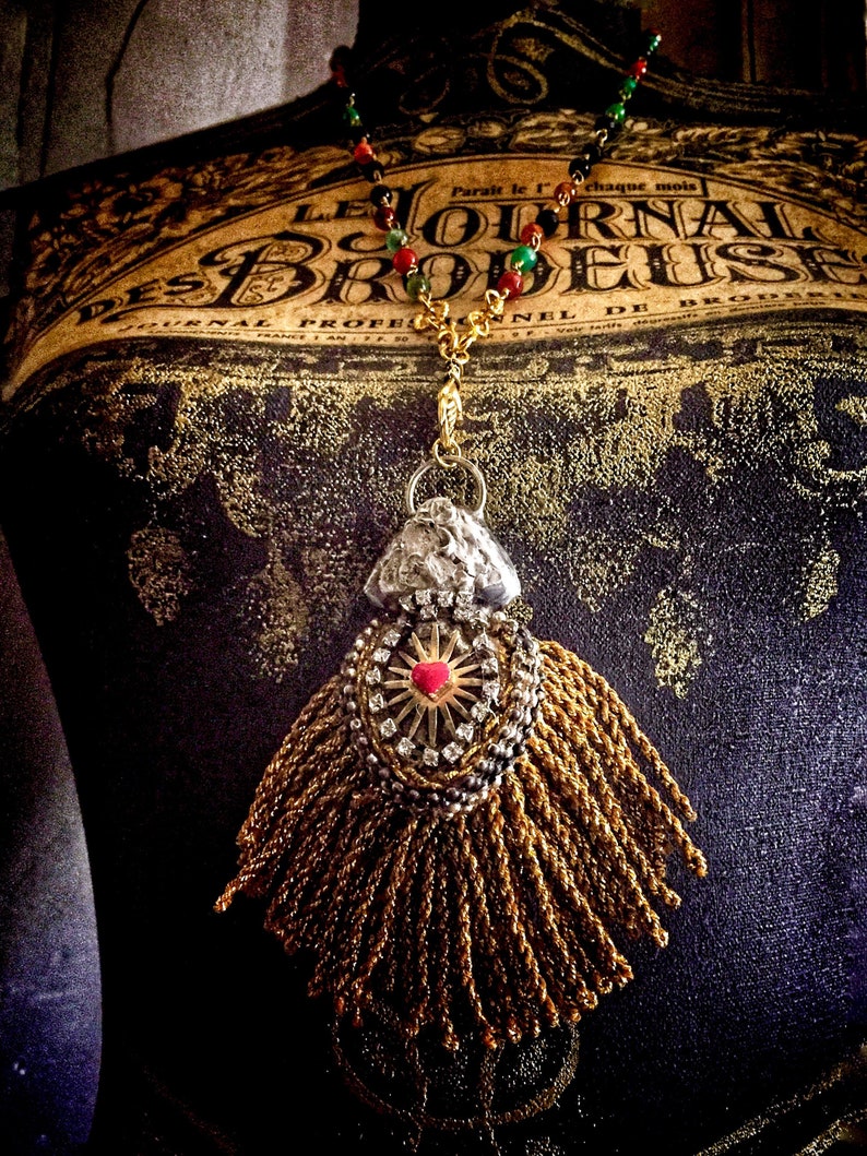 Milagros heart Ex Voto Sacred Heart pendant Rosary heart Necklace