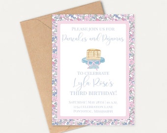 pancakes and pajamas birthday invitation | girls birthday invitation | custom printable invitations