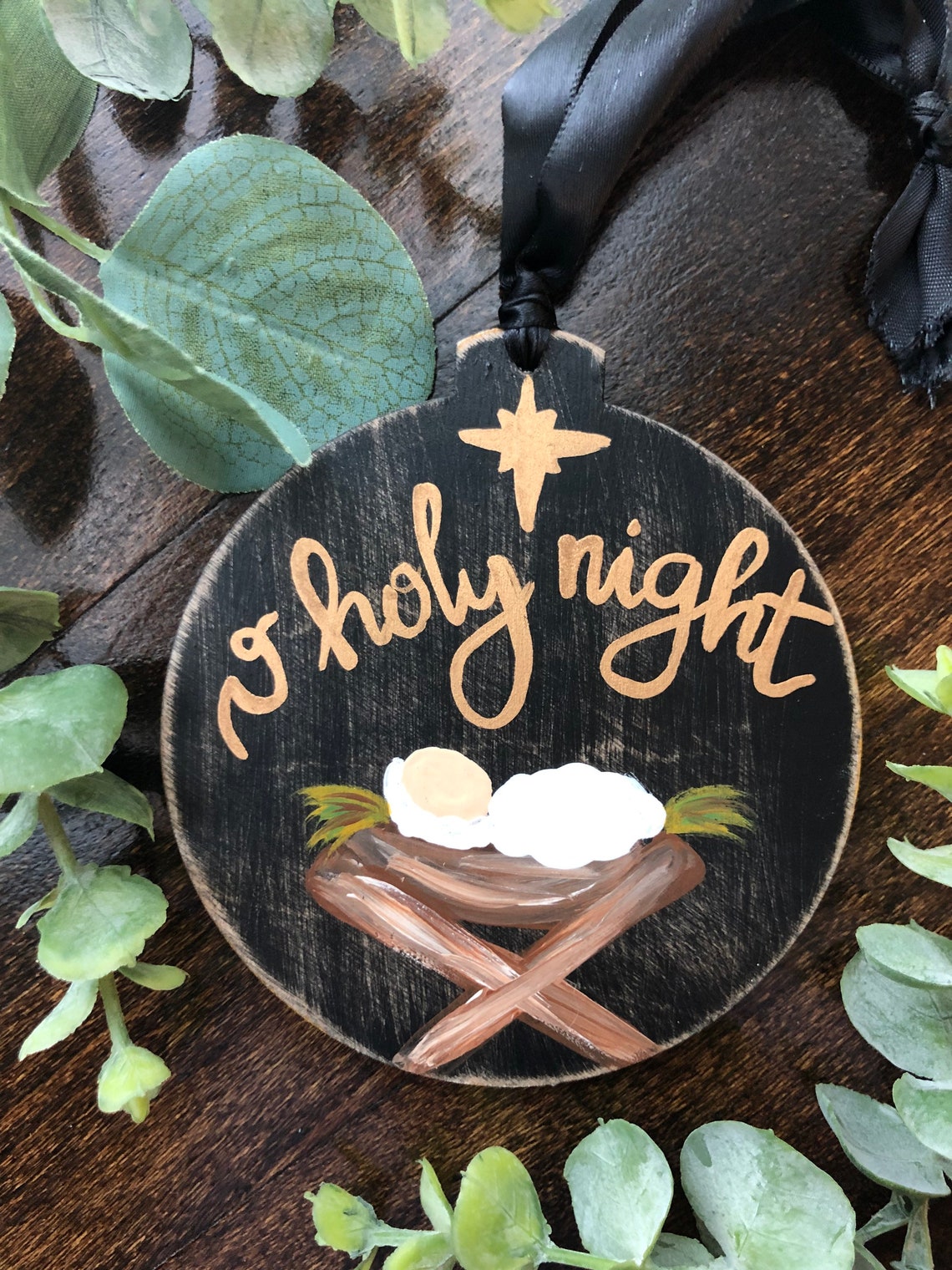 O holy night Christmas ornament handpainted wooden ornament  Etsy