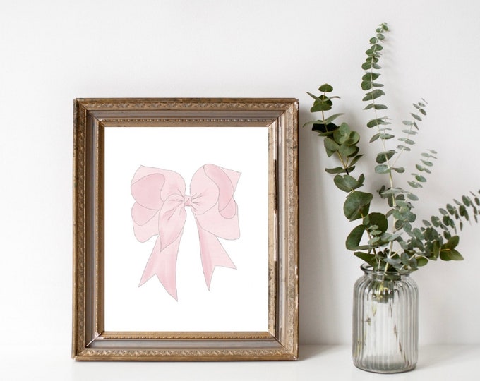 Pink Bow Printable Art Instant Download Pale Pink Bow Sketch - Etsy