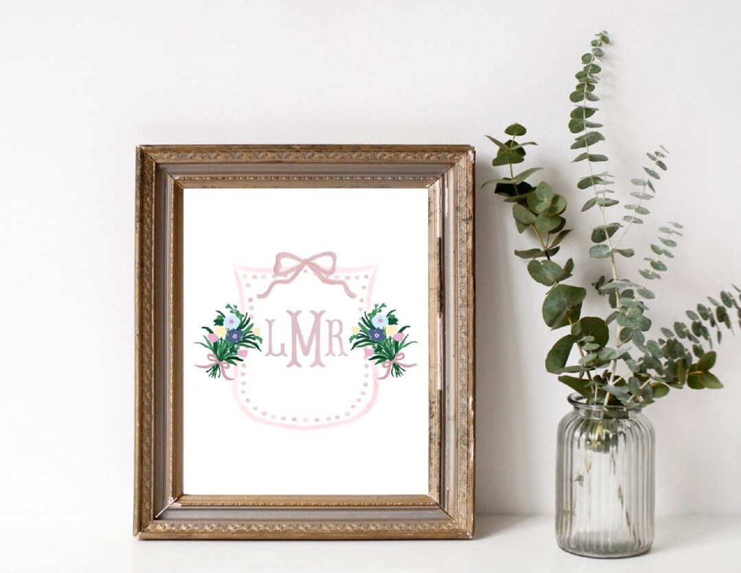 Custom Watercolor Crest Floral Monogram Crest Baby Girl Nursery Decor ...