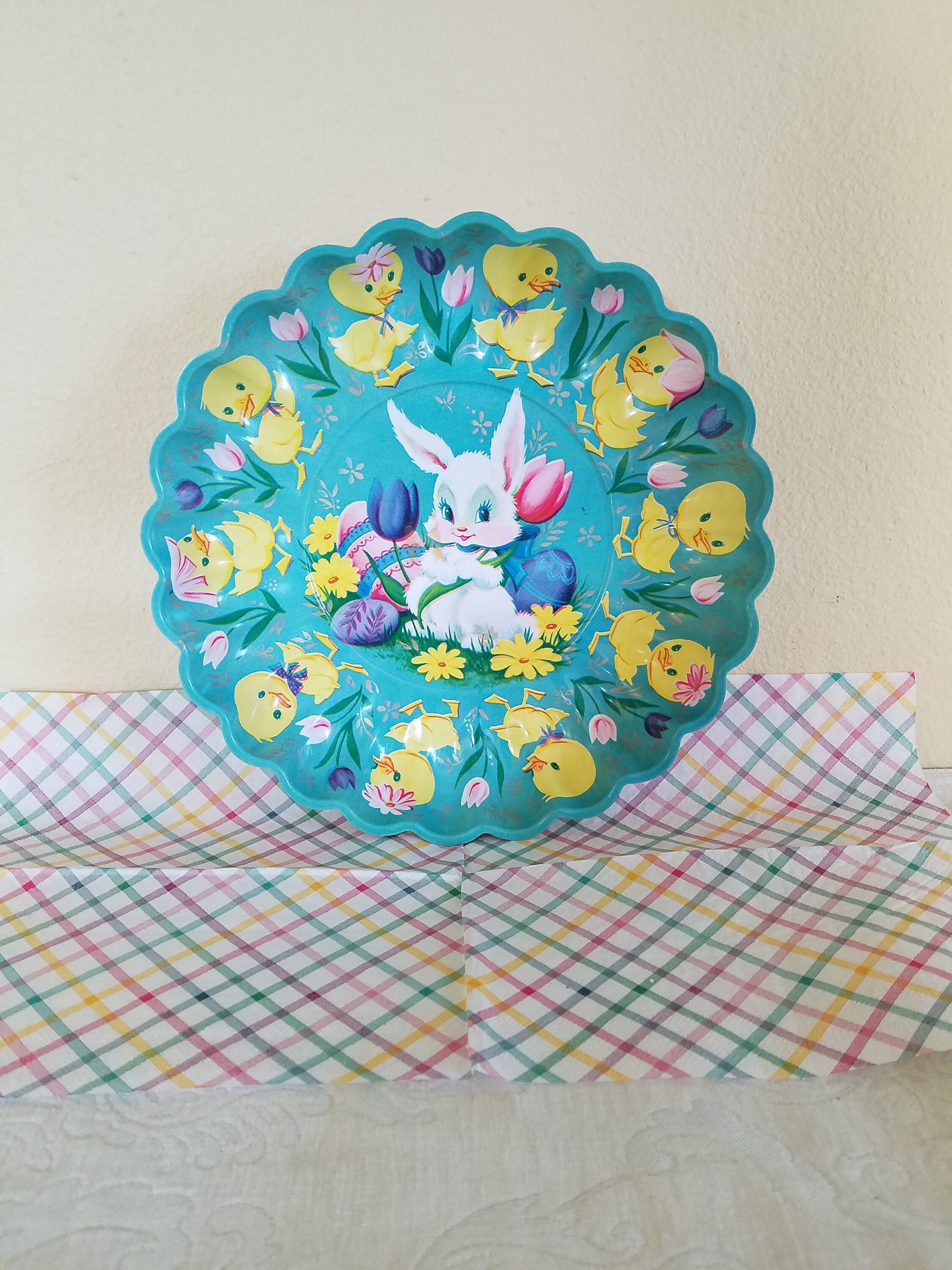 Vintage Plastic Easter Plate Blue Molded Plastic With White Etsy