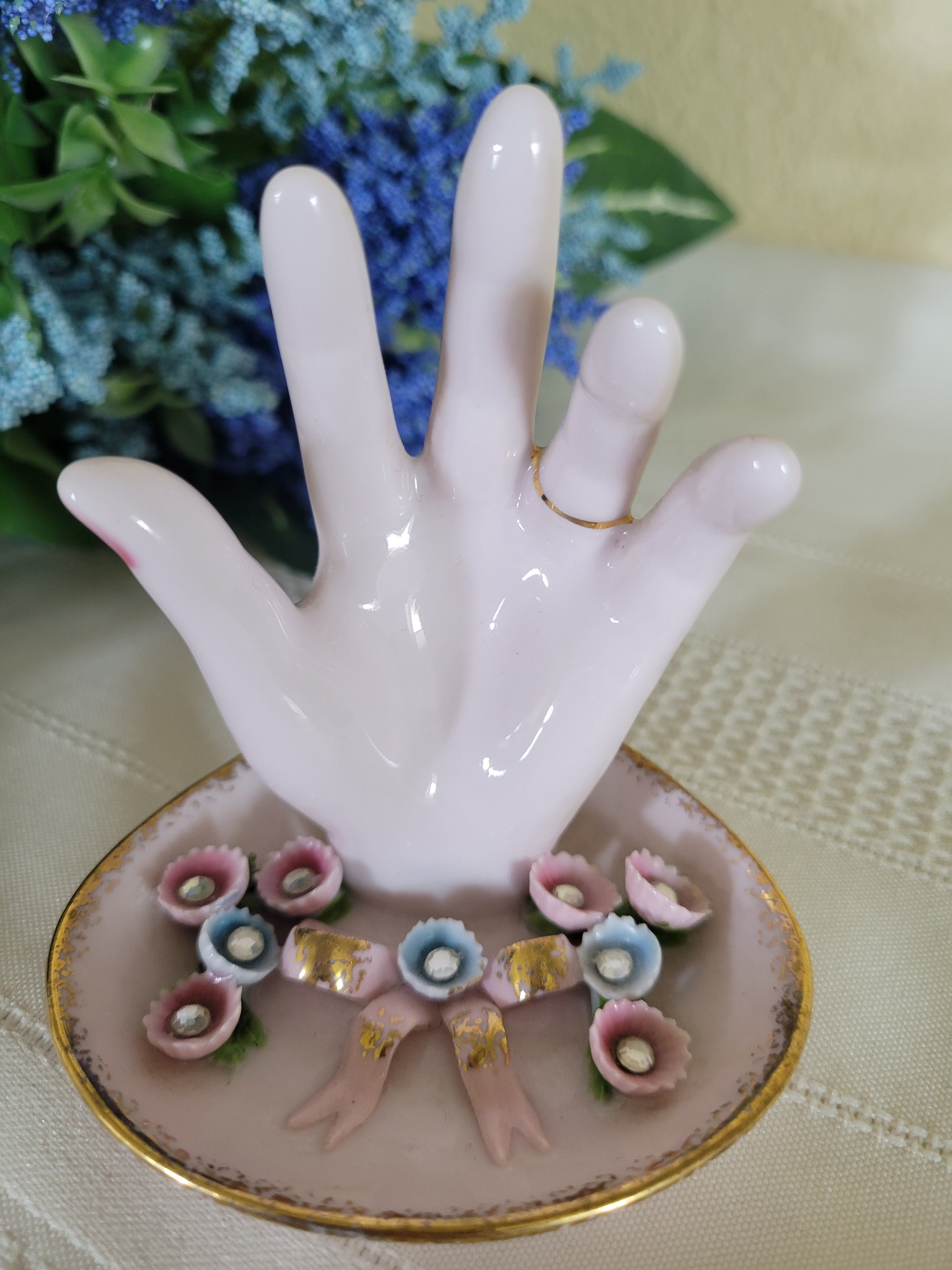 1950s Signed Lefton Pink Porcelain Hand Ring Holder Applied Etsy
