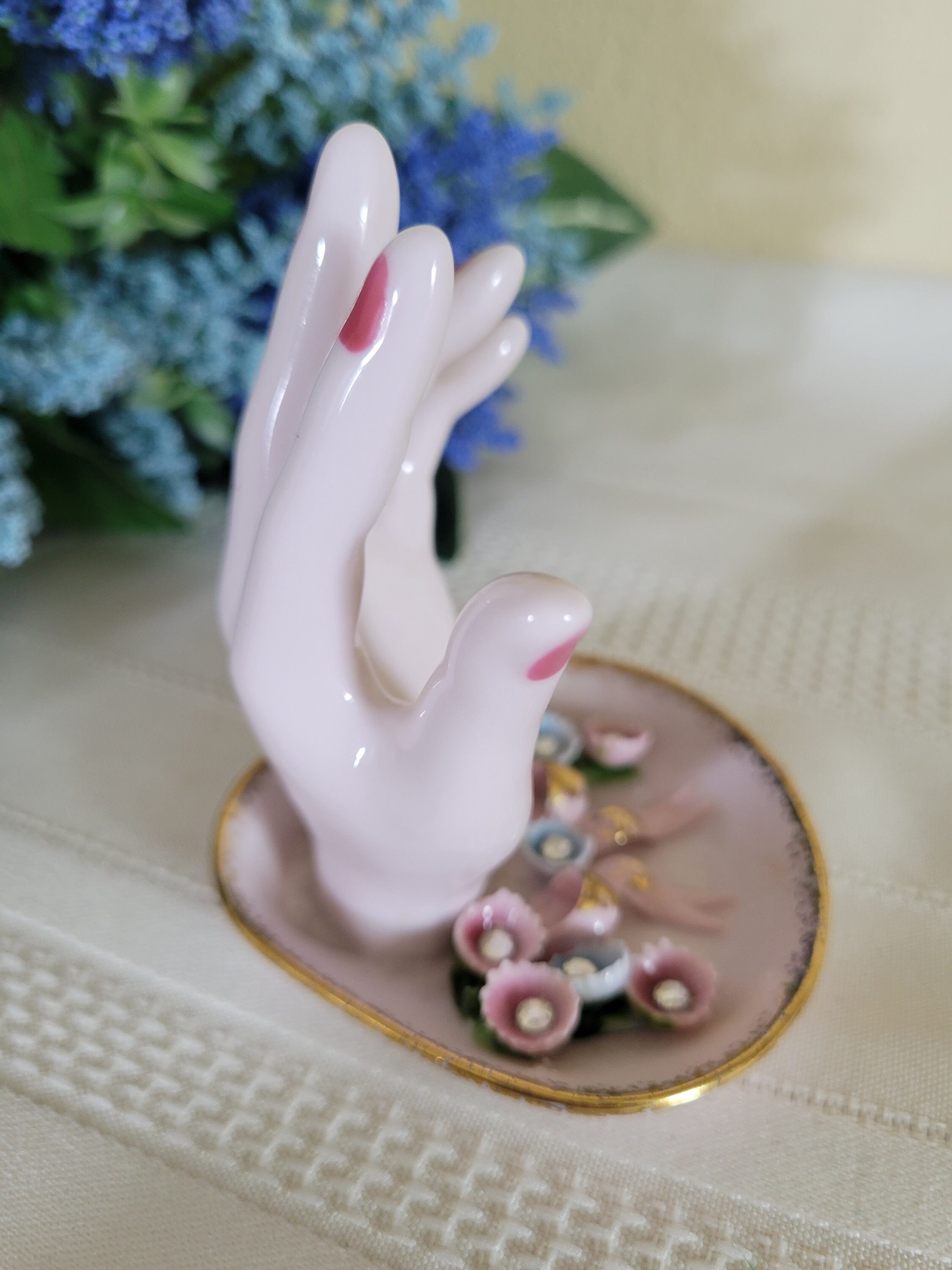 1950s Signed Lefton Pink Porcelain Hand Ring Holder Applied Etsy