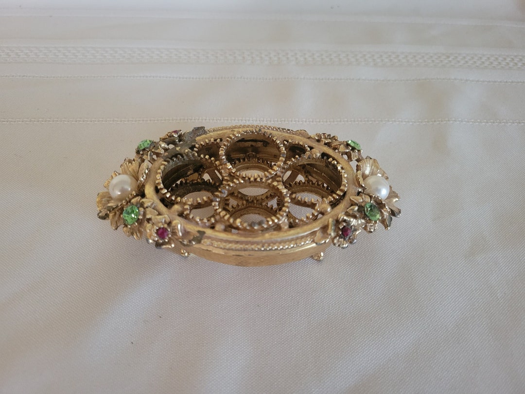 Vintage 1960s Signed Florenza Gold Tone Metal Lipstick Caddy, Faux