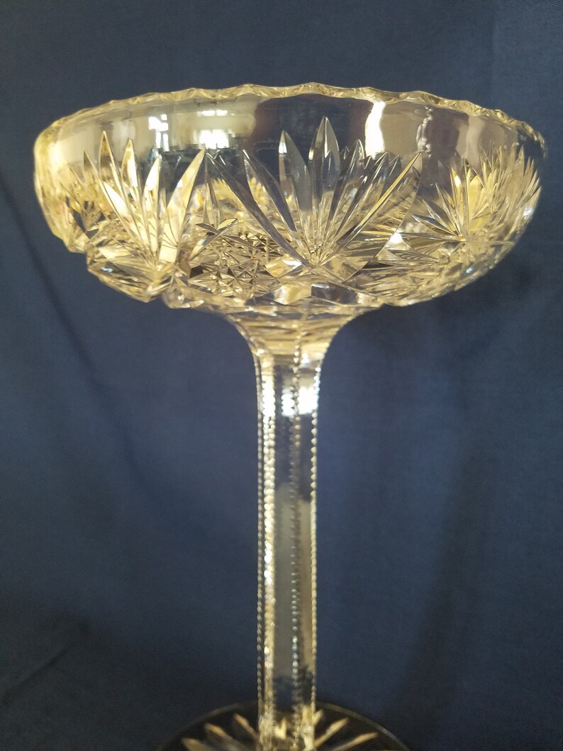 American Brilliant Period Cut Glass Pedestal Compote 9 Etsy