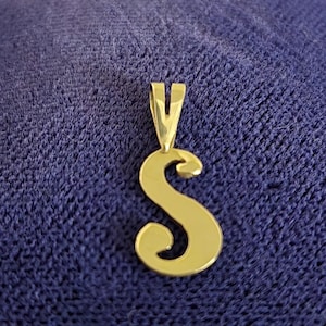Vintage 14k Gold Initial S Pendant Charm, Script Initial