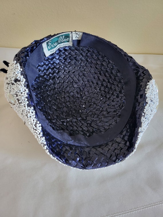 Vintage 1950s Eva Mae Navy Blue Woven Raffia Hat,… - image 10