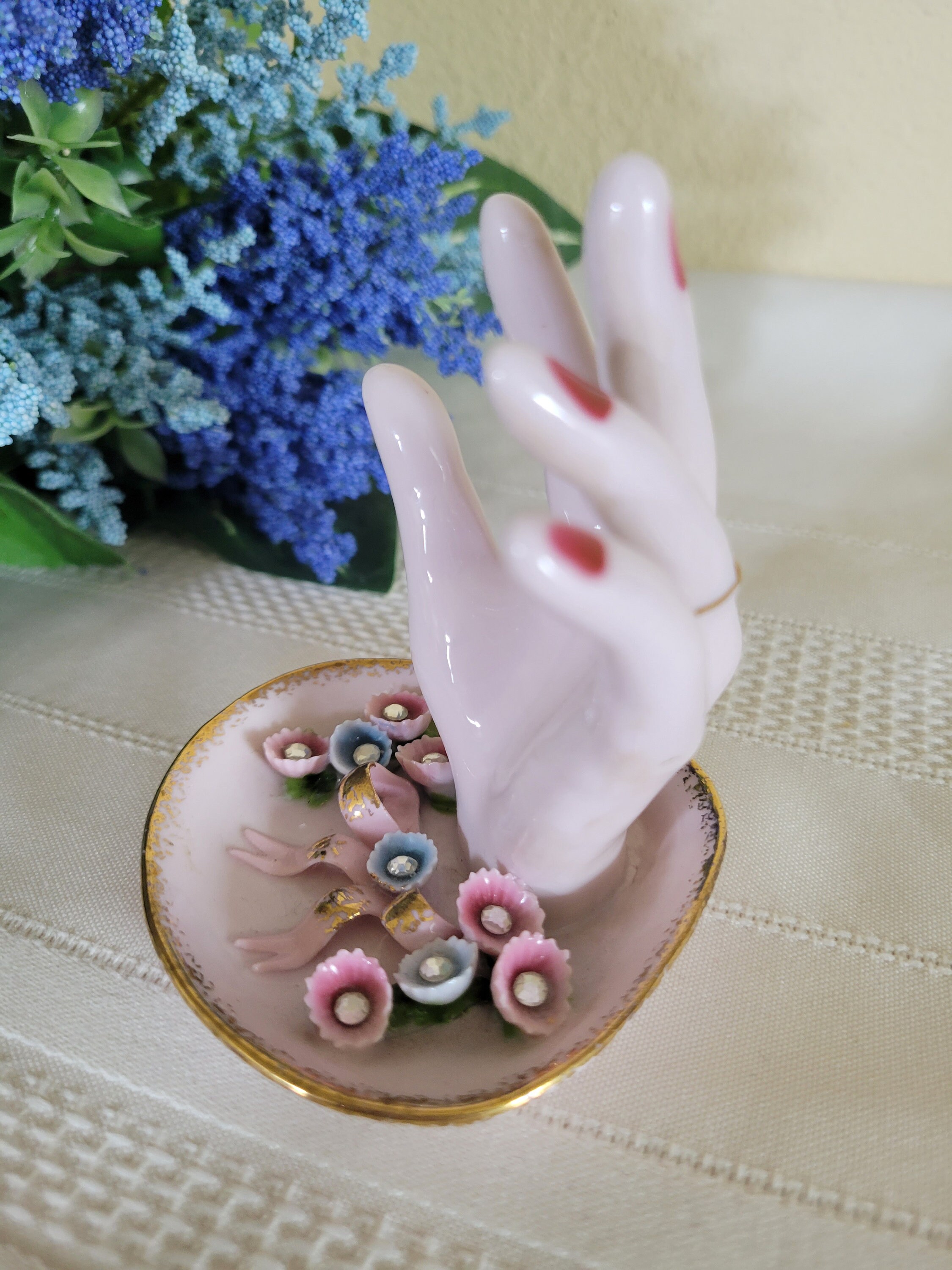 1950s Signed Lefton Pink Porcelain Hand Ring Holder Applied Etsy