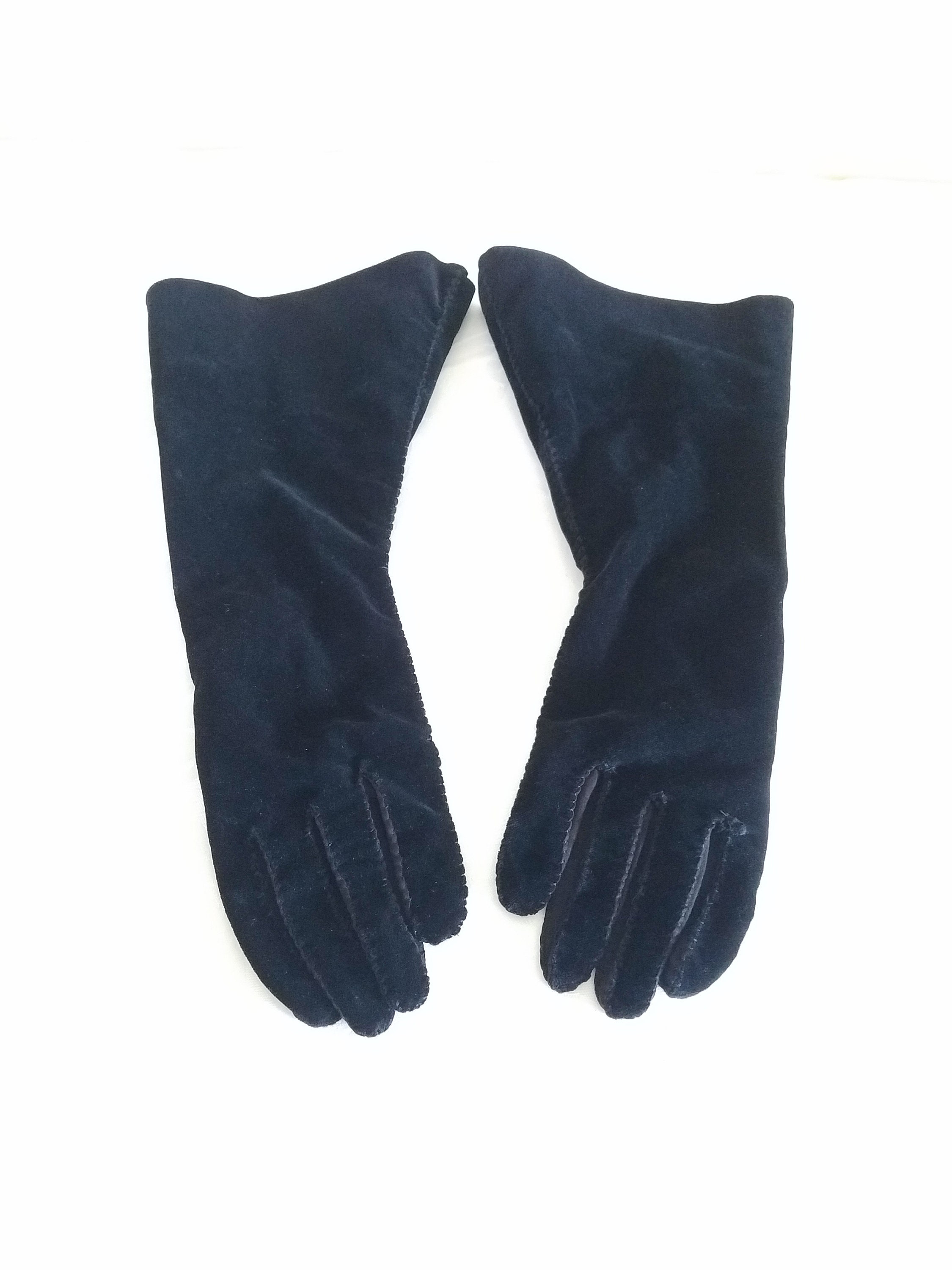 Vintage 1950s Black Velvet Opera Gloves Sueded Fabric Palms Etsy