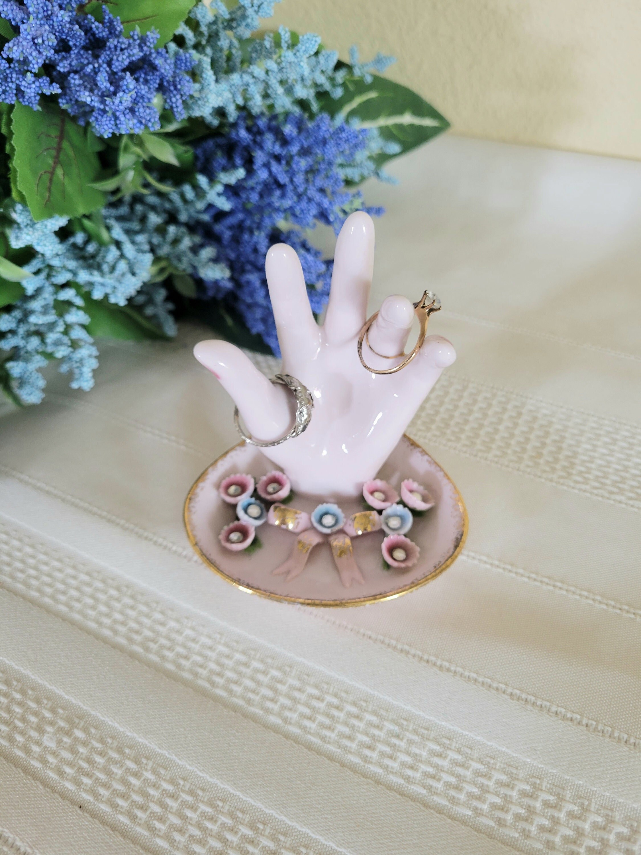 1950s Signed Lefton Pink Porcelain Hand Ring Holder Applied Etsy