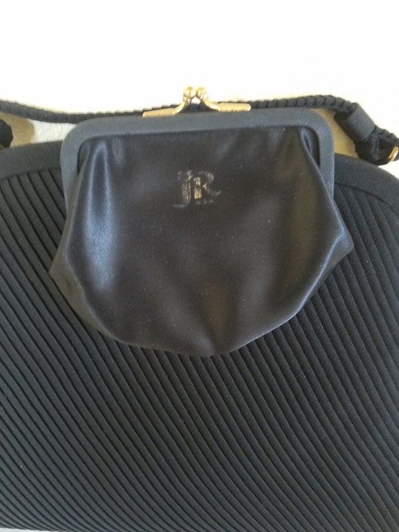 Vintage 1950s Julius Resnick Black Pleated Fabric Handbag With 