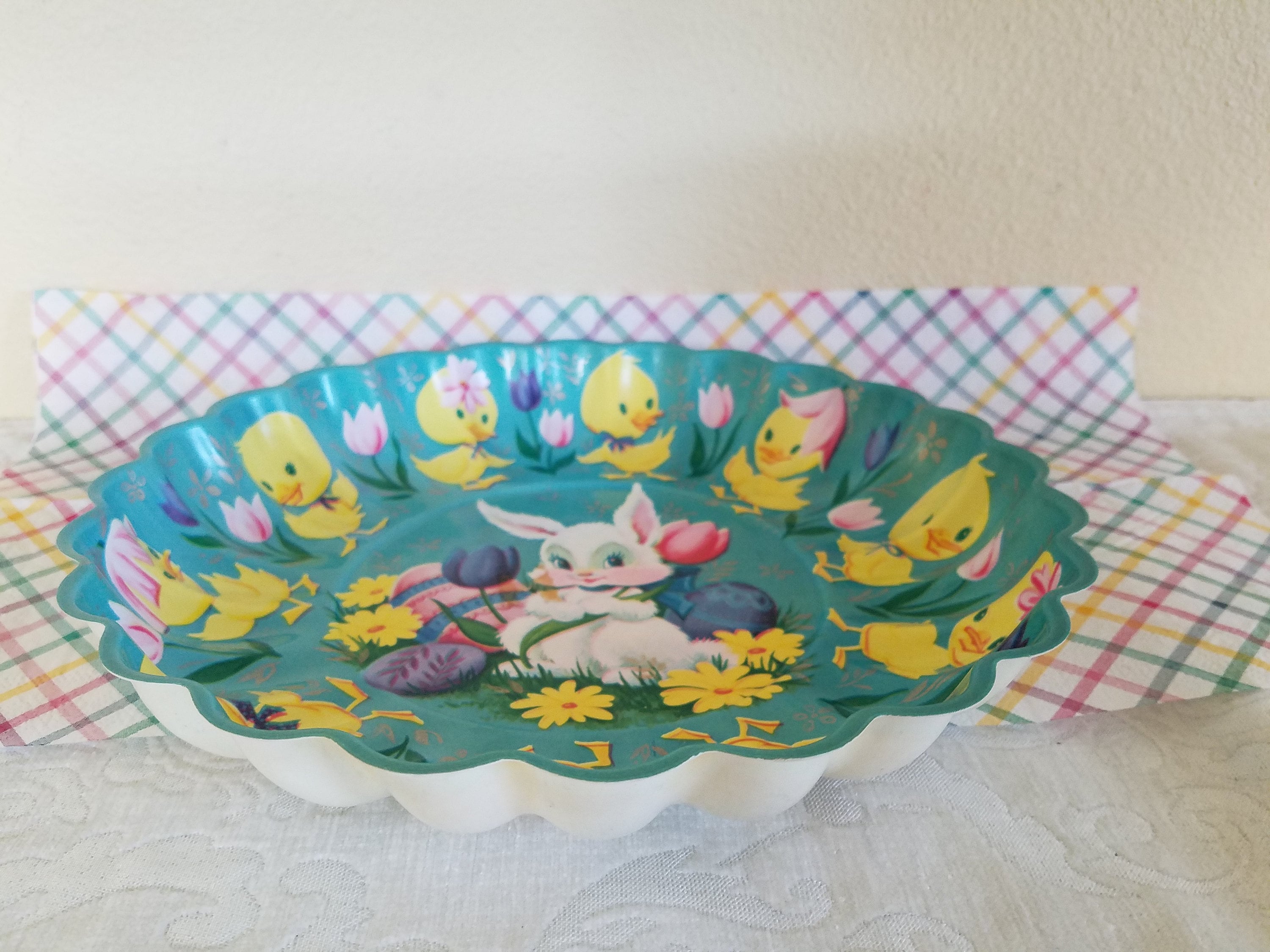 Vintage Plastic Easter Plate Blue Molded Plastic With White Etsy