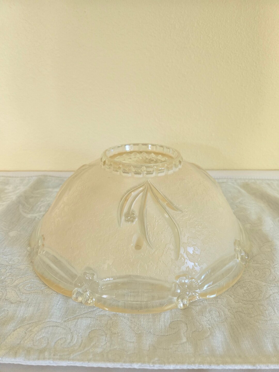 Vintage 1930s Art Deco Creme and Clear Pressed Glass 11" Light Cover ...