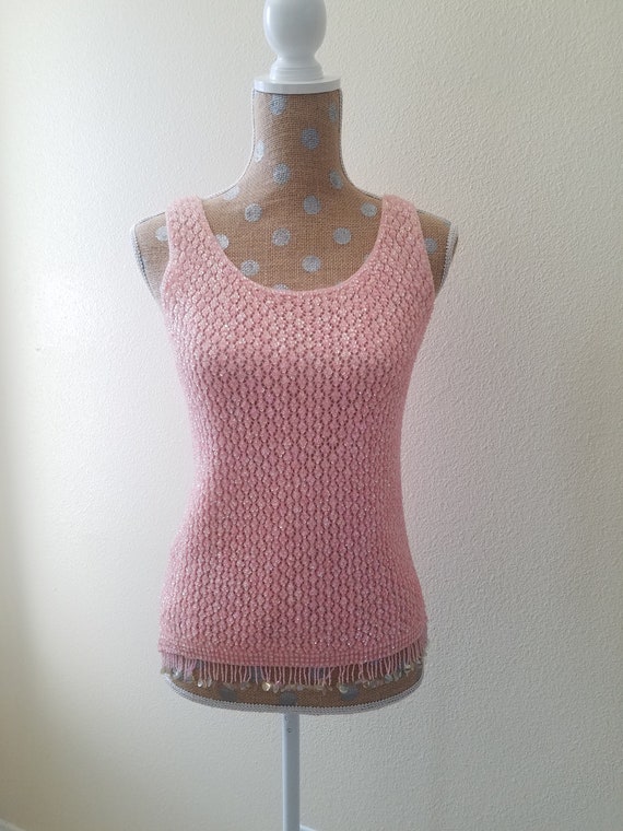60/'s Sequined Top Early 60/'s Petal Pink Beaded And Sequined Cocktail Top 60/'s Evening Top