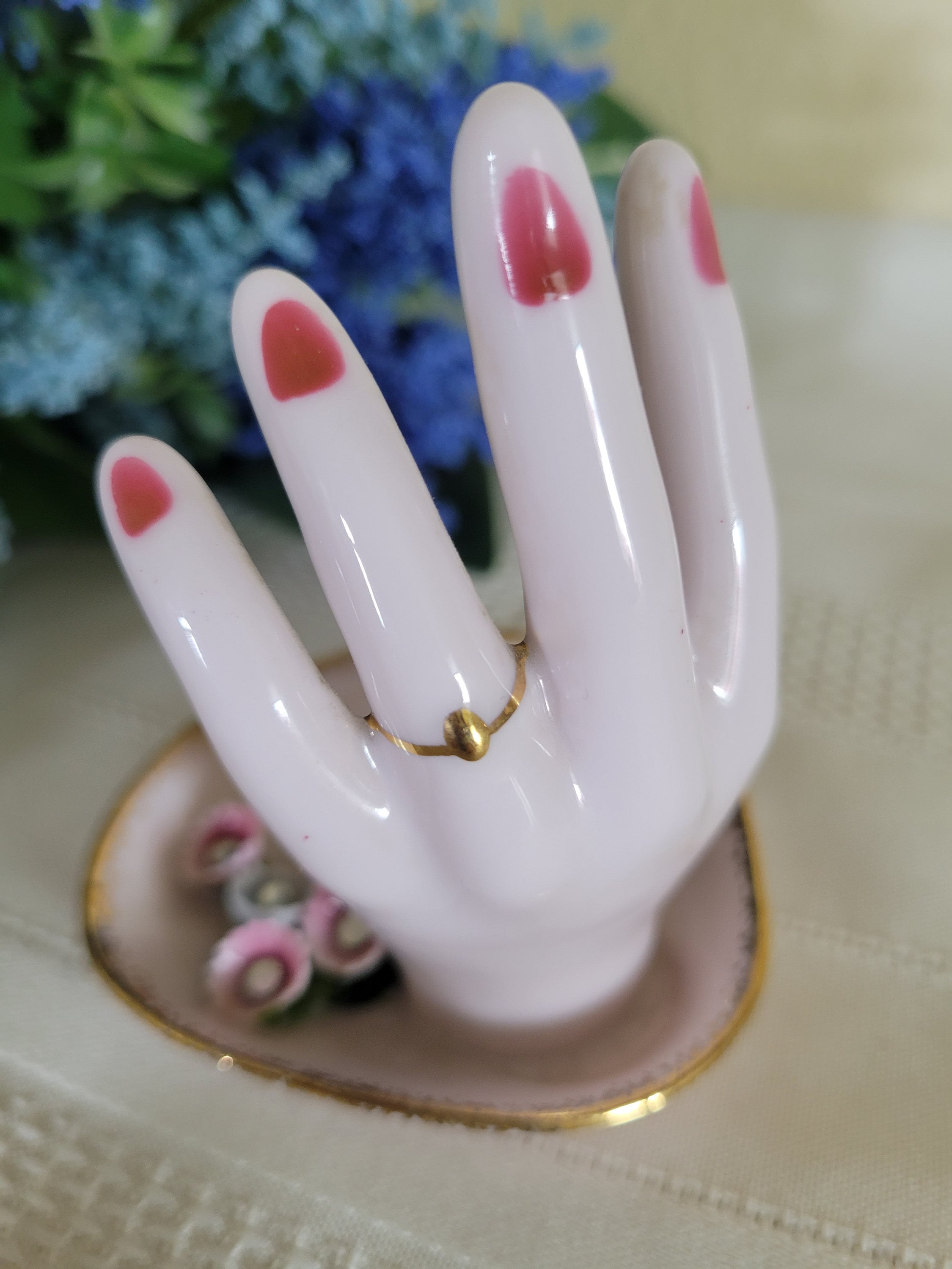 1950s Signed Lefton Pink Porcelain Hand Ring Holder Applied Etsy