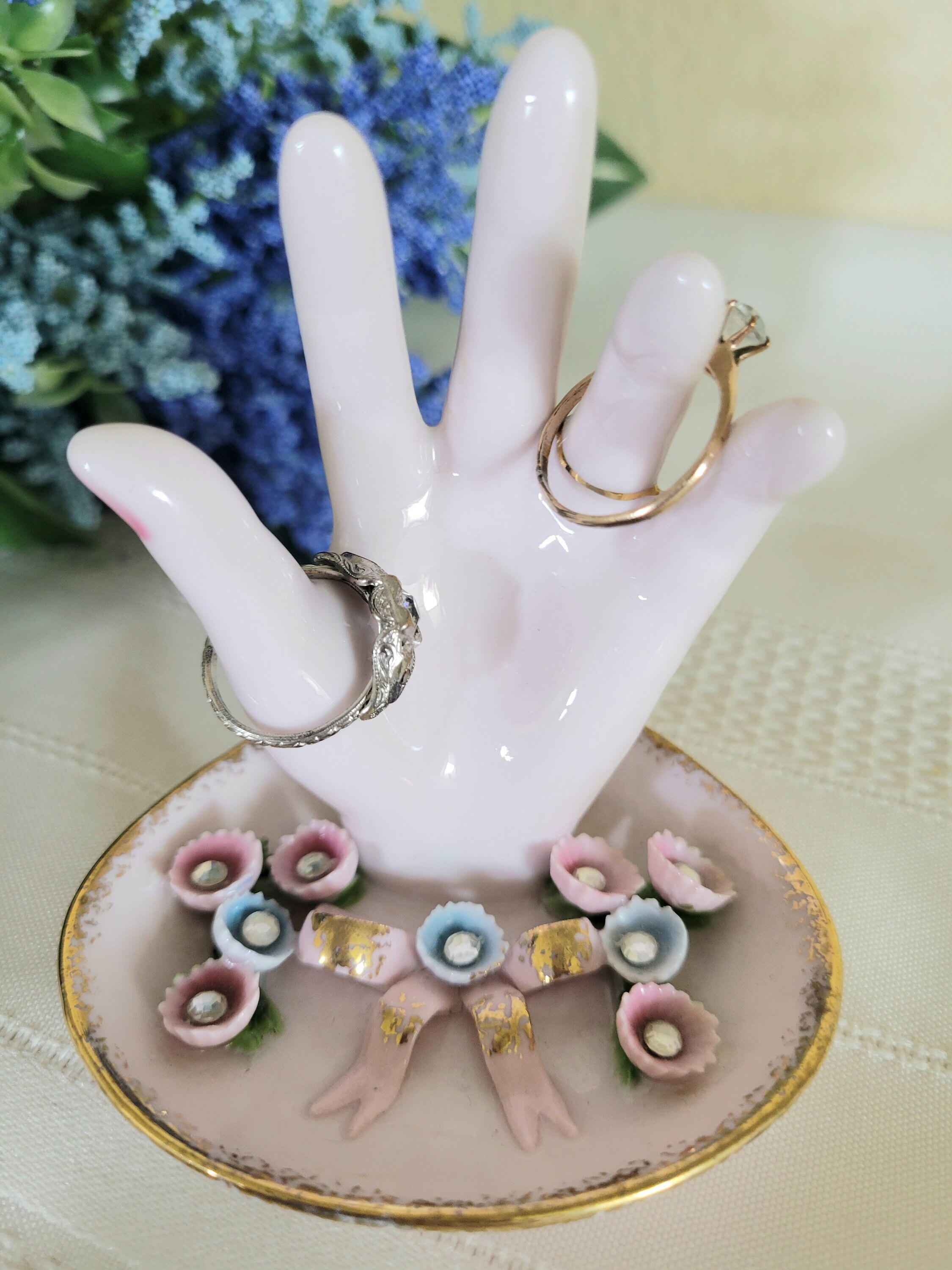 1950s Signed Lefton Pink Porcelain Hand Ring Holder Applied Etsy