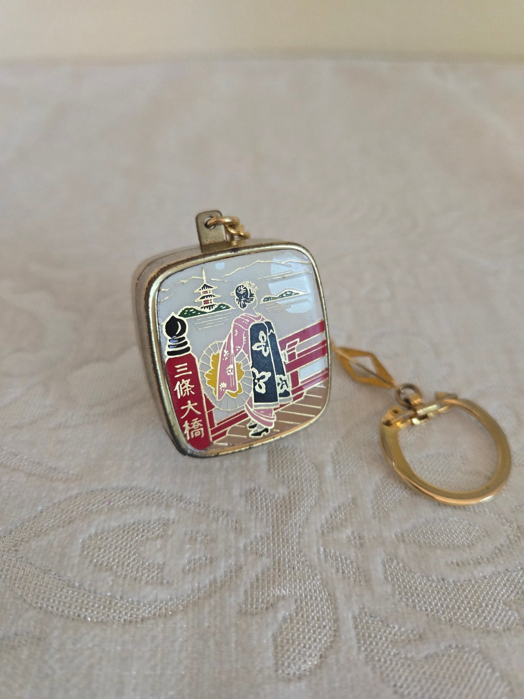 Vintage Sankyo Music Box Keychain With Photo Holder and