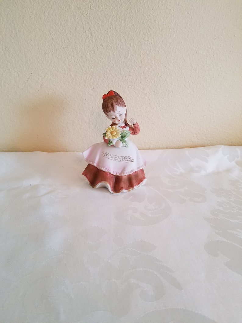 Vintage 1950s Lefton November Girl Porcelain Bisque Figurine Etsy