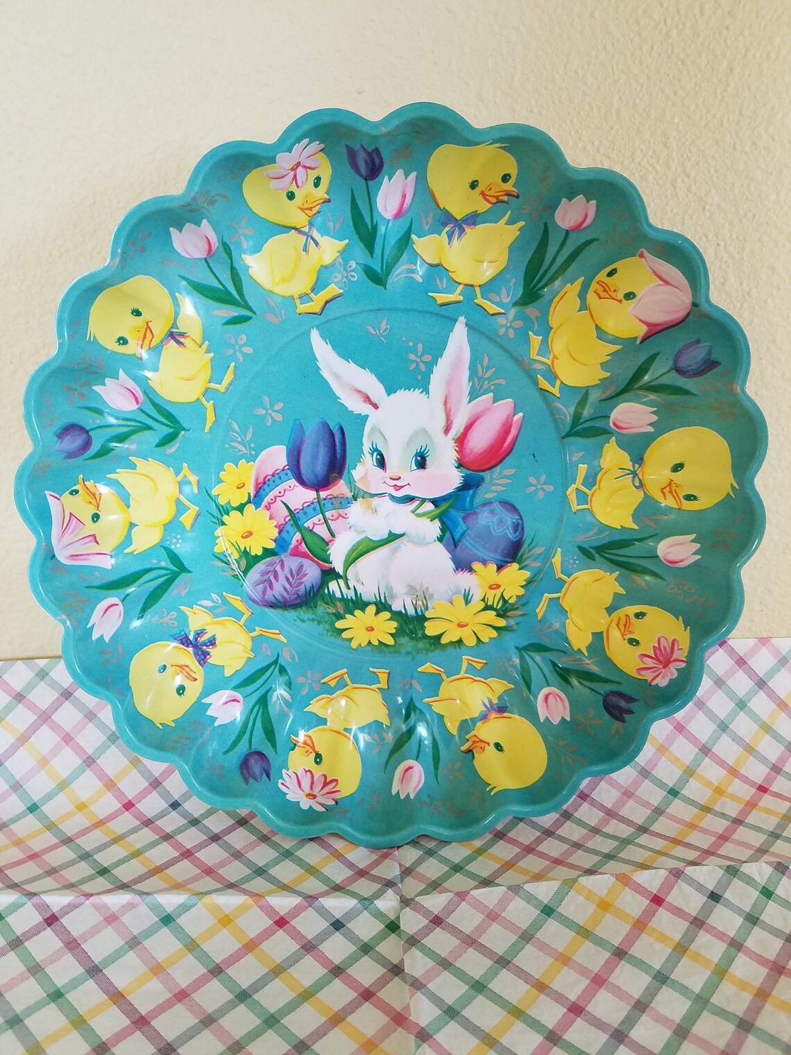 Vintage Plastic Easter Plate Blue Molded Plastic With White Etsy