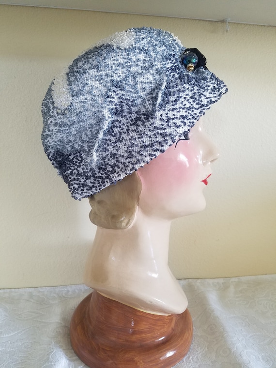 Vintage 1950s Gray and Ivory Cloche Style Hat, Jan