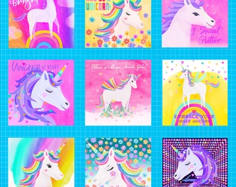 Unicorn Love 3-1/4" Blocks Cotton Fabric by the Yard - Unicorn Love Collection - Clothworks Y3598-55