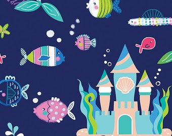 Mermaid Party Cotton Fabric by the Yard - Pearlescent - Mystical Mermaids Collection