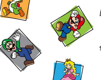 Mario Character Color Block Cotton Fabric by the Yard