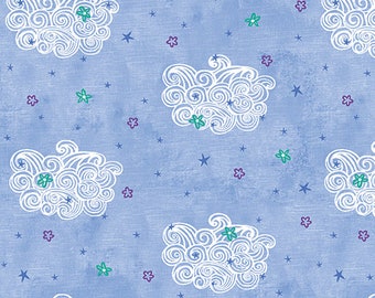 Fantasy Clouds Royal Cotton Fabric by the Yard - Pearlescent - Dreamers Collection