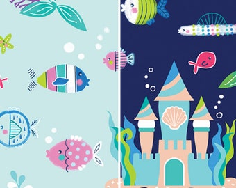 Mermaid Party Cotton Fabric by the Yard - Mystical Mermaids Collection - Kanvas Studio 12520P