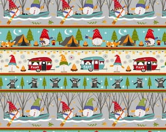 Border Stripe Cotton Fabric by the Yard - Camping Gnomes Collection - Studio E 8256-91