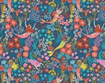 Coral Queens Cotton Fabric by the Yard - Siren Seas Collection