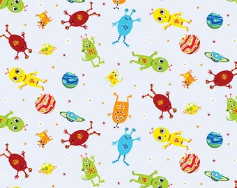 Aliens Tossed Allover Cotton Fabric by the Yard - Blast Off Into Space Collection - Henry Glass 138-90