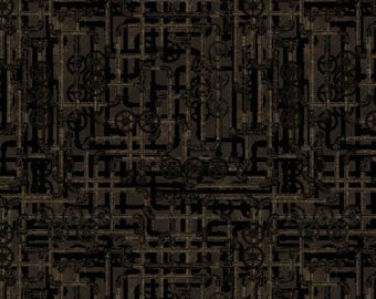 Pipes Brown Cotton Fabric by the Yard - Steampunk Menagerie Collection