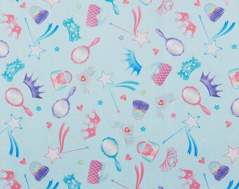 Princess Accessories Aqua Cotton Fabric by the Yard - Fairytale Dreams Collection