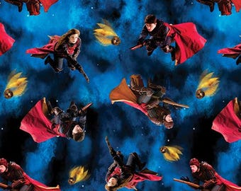 Playing Quidditch Cotton Fabric by the Yard - Harry Potter Collection